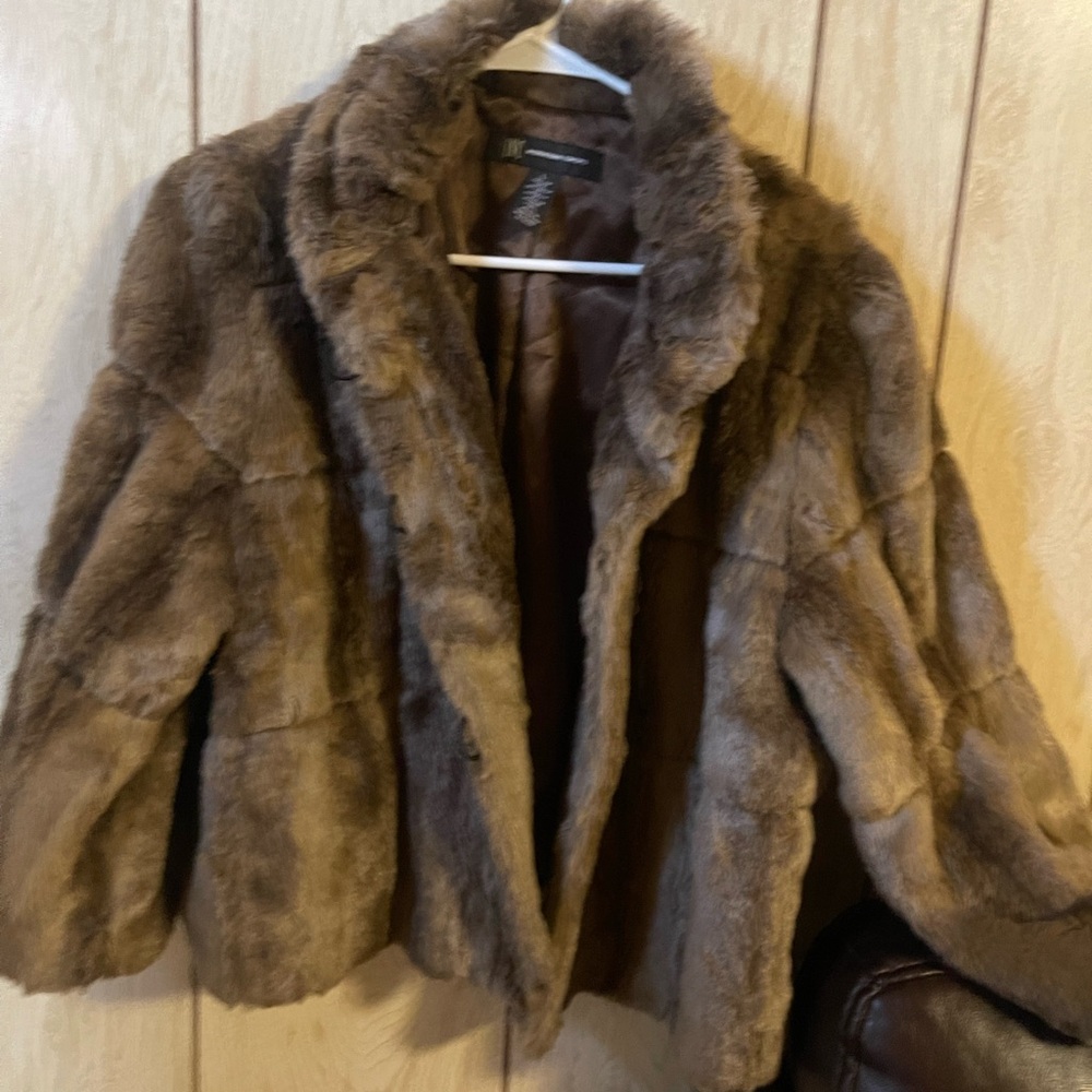 INC International Concepts Brown Faux-Fur Teddy Jacket